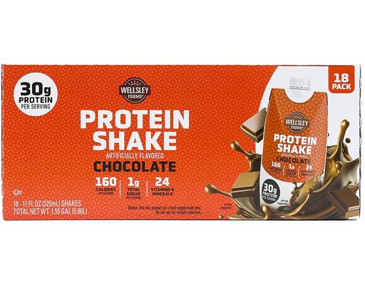 Protein Ready to Drink Shake, Chocolate, 30g Protein, 11 fl. oz., 18 count Wellsley Farms