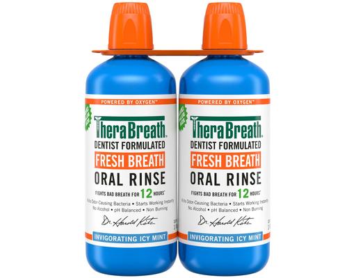 Fresh Breath Mouthwash, Alcohol-Free, Icy Mint, 1 L, 2 pack TheraBreath