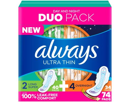 Ultra Thin Pads Duo Pack, Feminine Pads, 74 count Always