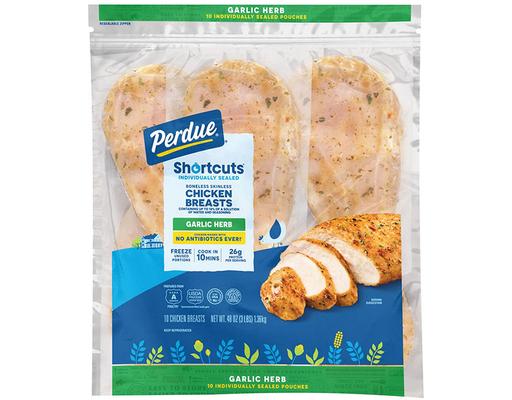 Short Cuts Garlic and Herb Boneless Skinless Chicken Breast Fillets, 10 count. Perdue