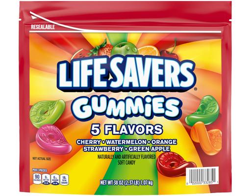 Gummies 5 Flavors Resealable Gummy Candy, Bag, 38 oz. Lifesavers