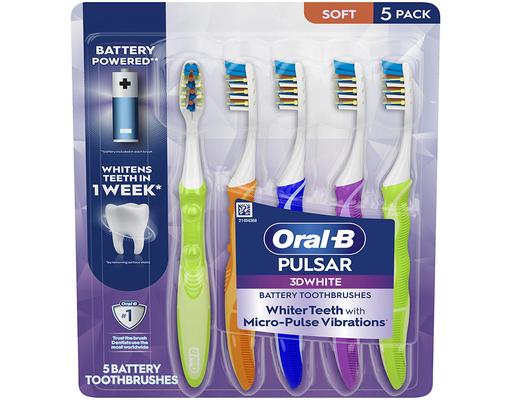 Pulsar 3D White Battery Powered Toothbrush, Soft, 5 count. Oral-B