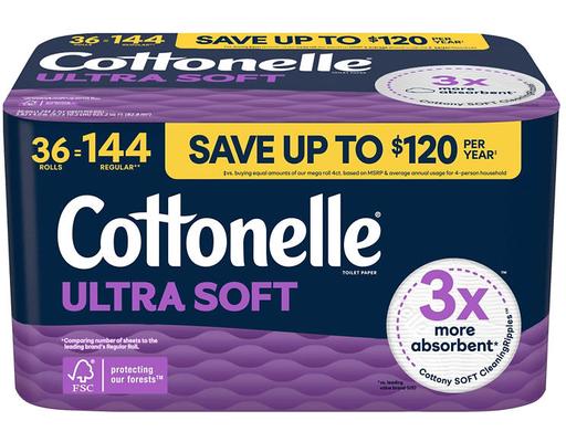Ultra Soft Toilet Paper 36 Rolls, 250 Sheets Cottonelle