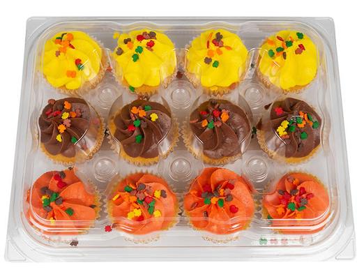 Festive Harvest 3-Color Vanilla Cupcakes with Fall Leaves Sprinkles, 12 count. Kimberley's Bakeshoppe