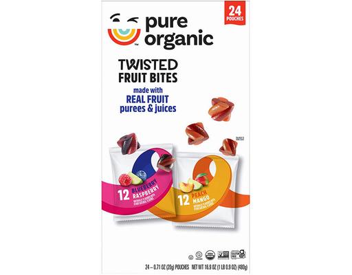 Variety Pack Twisted Fruit Bites, Blueberry Raspberry, Peach Mango, 24 count, 0.71 oz. Pure Organic