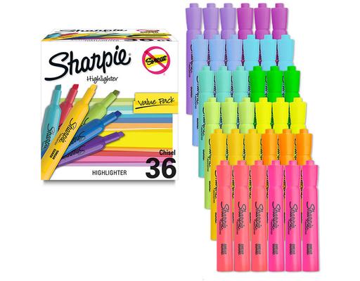 Tank Highlighters, Chisel Tip, 12 Assorted Fashion Colors, 36 count. Sharpie