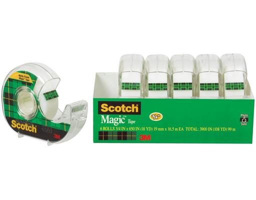 Magic Tape in Refillable Dispensers with 3/4" Core, 3/4" x 650", 6 pack,Transparent Scotch
