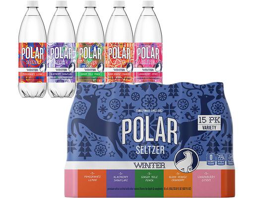 Flavored Seltzer, Variety Pack, Winter Edition Sparkling Water, 33.8 fl oz (15 count) Polar