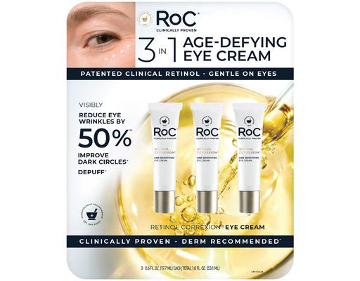 Line Smoothing Eye Cream, 3 count, 0.6 fl ounce each RoC