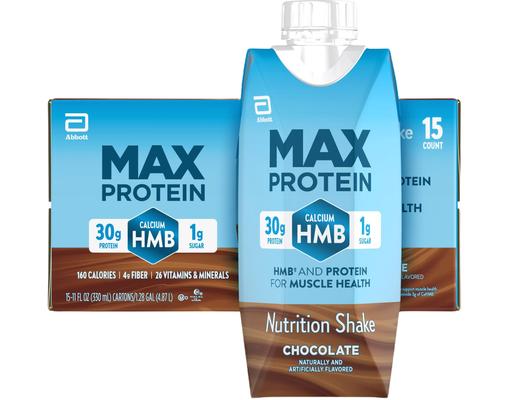 30g Protein Shake + HMB, 15 pack, 11 fl ounce each MAX Protein