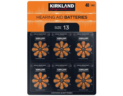 Hearing Aid Battery, Zinc Air, Size 13, 48 pack Kirkland Signature