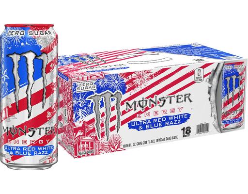 Energy Ultra, Sugar Free Energy Drink, Red White & Blue Razz, 16 fl. oz., 18 pack. Monster