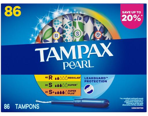 Pearl Tampons Trio Pack, Unscented, 86 count Tampax
