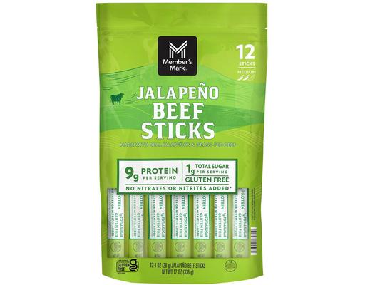 Jalapeño Grassfed Beef Sticks, 1 oz., 12 pack Member's Mark