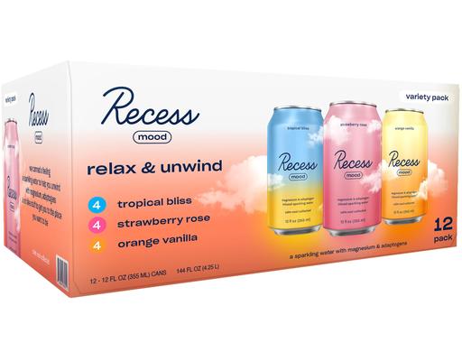 Sparkling Water Variety Pack with Magnesium & Adaptogens, 12 fl. oz., 12 pack. Recess Mood