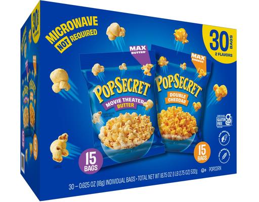 Popcorn Variety Pack, Movie Theater Butter & Double Cheddar, 0.625 oz., 30 pack. Pop Secret