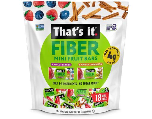 Fiber Mini Fruit Bars, 0.7 oz., 18 pack. That's It