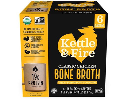 Chicken Bone Broth, 16.9 oz., 6 count. Kettle & Fire