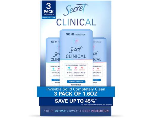 Clinical Strength Invisible Solid Antiperspirant Deodorant, 1.6 oz., 3 pack Secret