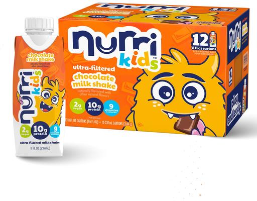 Kids 10g Protein Ultra-Filtered Milk Shake,  Chocolate, 8 fl. oz. 12 pack. Nurri