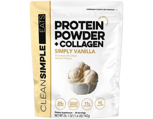 Simply Vanilla Protein Powder + Collagen, Vanilla, 1.63 lbs. Clean Simple Eats