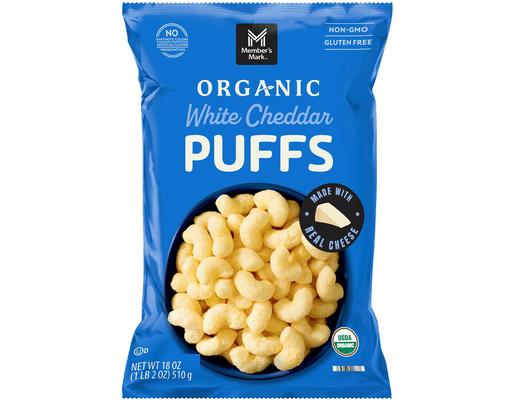 Organic White Cheddar Puffs, 18 oz. Member's Mark