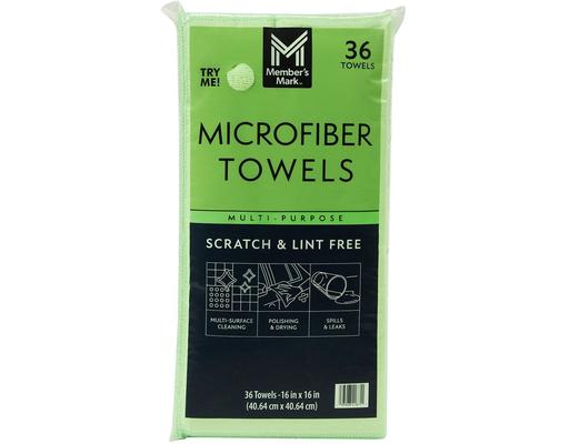 Microfiber Towels, 16" x 16", 36 count., Green Member's Mark