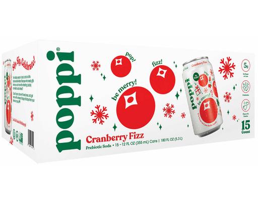 Cranberry Fizz Prebiotic Soda, Cans, 12 fl. oz., 15 pack Poppi